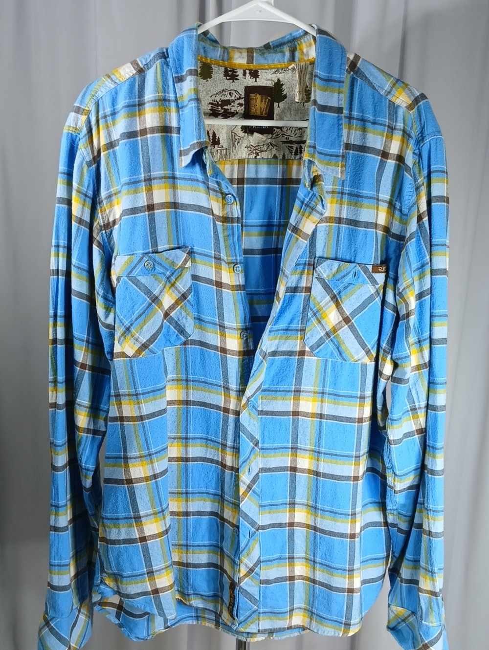 Paul Frank mens Blue Plaid Long-Sleeve flannel Button-Down cotton Shirt